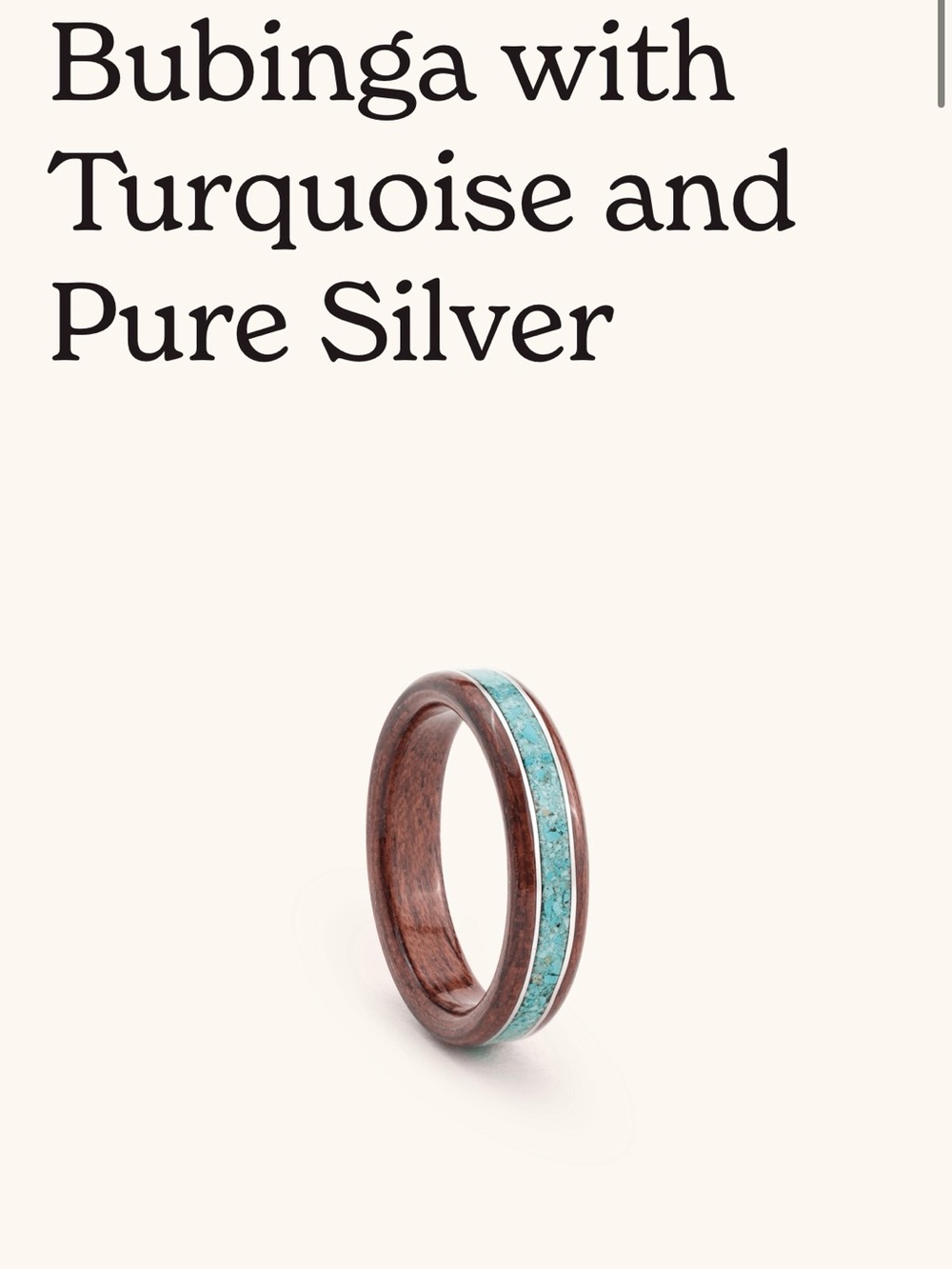 Bubinga Turquoise and Pure Silver Inlay Ring